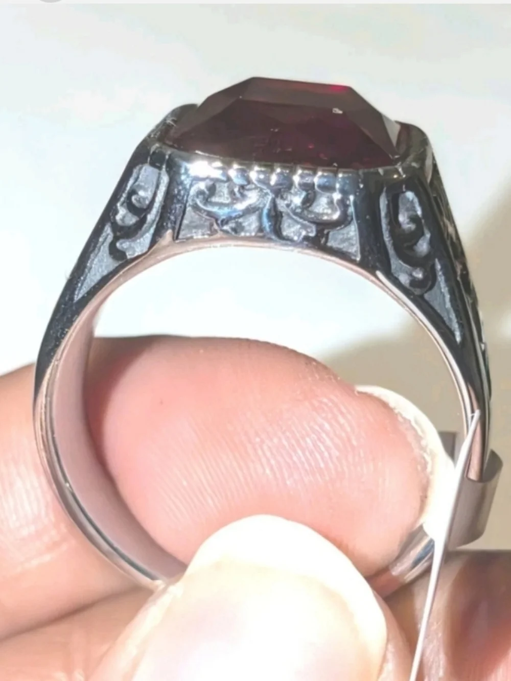 Retro Viking 5ct Lab Created Ruby Gemstone Mens Ring 14k Silver Plated Sz 11